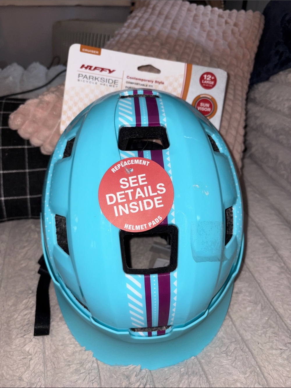 Bright Aqua Kids Bike Helmet with Purple Stripe